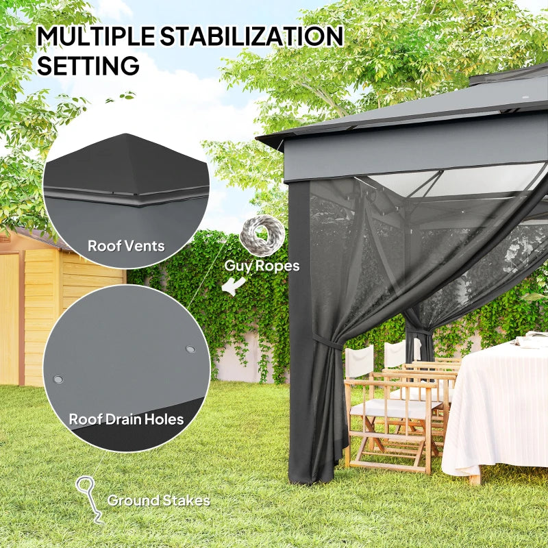 10.7 x 10.7ft Pop Up Gazebo, Adjustable Instant Sun Shelter with UV30+ Roof Cover, Removable Mesh Curtains, Dark Grey