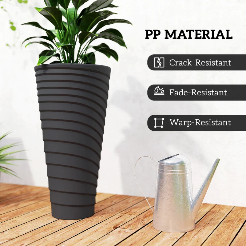 29" Tall Planters Set of 2, Indoor Outdoor Stackable Taper Planters with Drainage Holes, Black