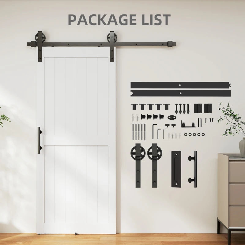 36inx84in Barn Door with 6FT Sliding Door Hardware Kit, Handle, Upgraded Rollers and Floor Guide, Waterproof, White