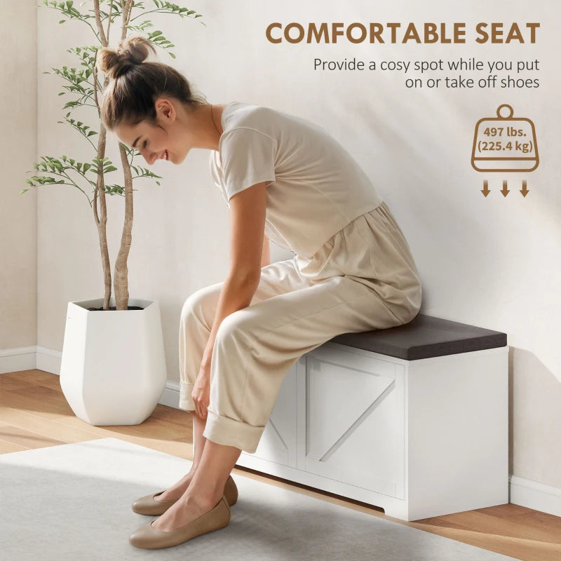 Shoe Storage Bench with Padded Seat, Entryway Bench Holds up to 352 lb, Shoe Organizer, 8 Pairs, White Wood Grain