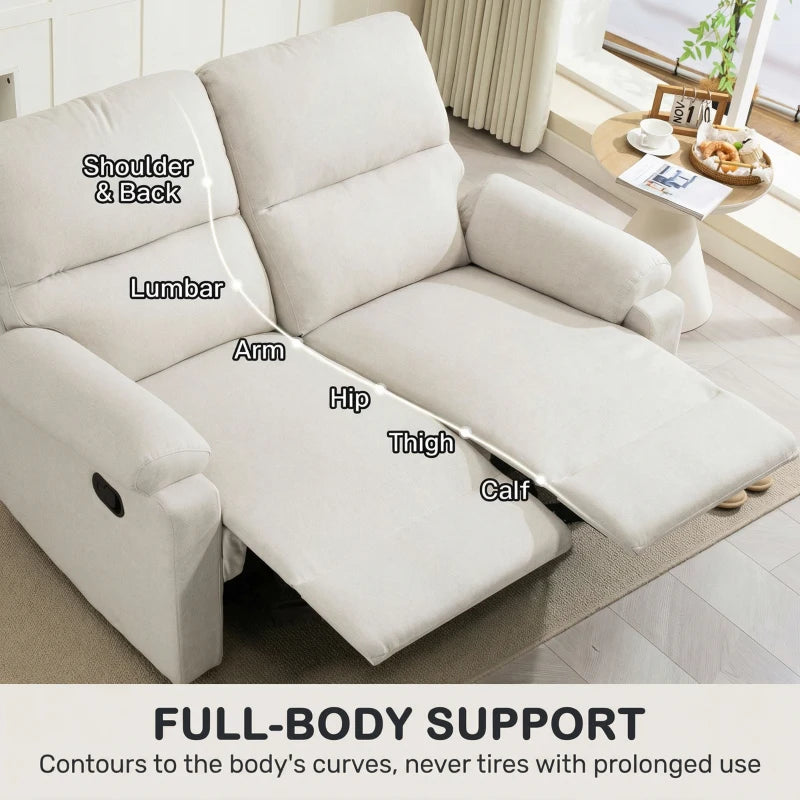 2 Seater Reclining Sofa, Loveseat Recliner Sofa with Footrest and Split Backrest, for Home Theater, Living Room, Cream White