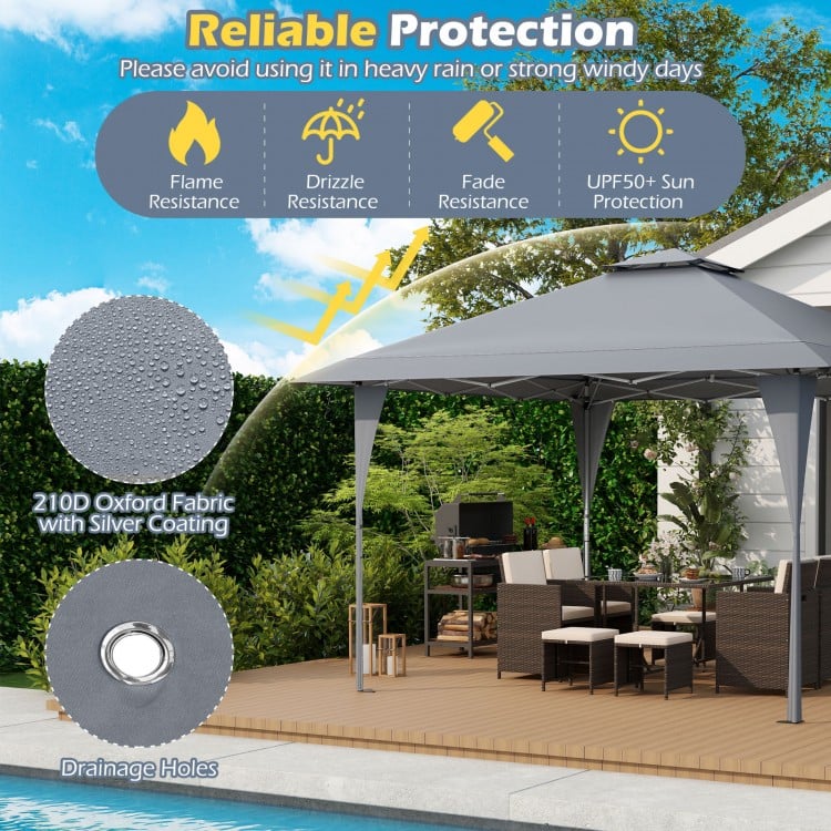 13 X 13 FT Pop up Gazebo with Portable Carrying Bag 8 Stakes and 4 Wind Ropes-Gray