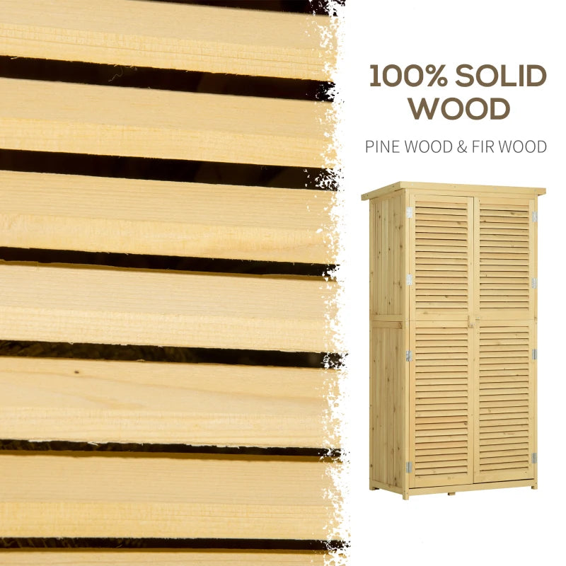 3' x 5' Wooden Garden Storage Shed, Sheds & Outdoor Storage with Asphalt Roof & 2 Large Wood Doors with Lock, Natural