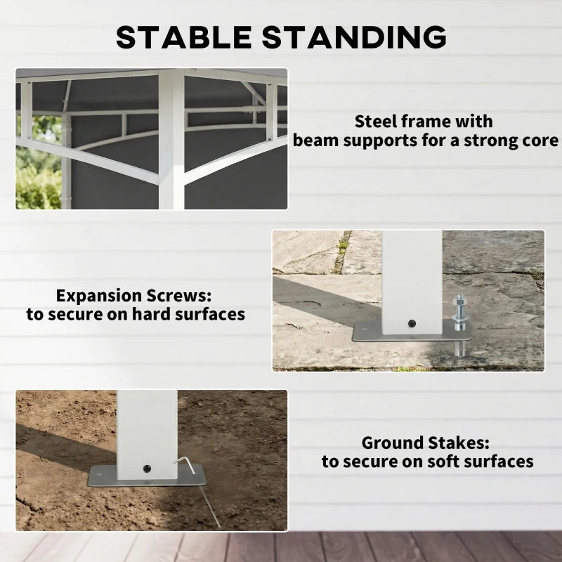 10' x 10' Patio Gazebo, Double Roof Outdoor Gazebo Canopy Shelter with Storage, Hook, Metal Frame, Dark Grey