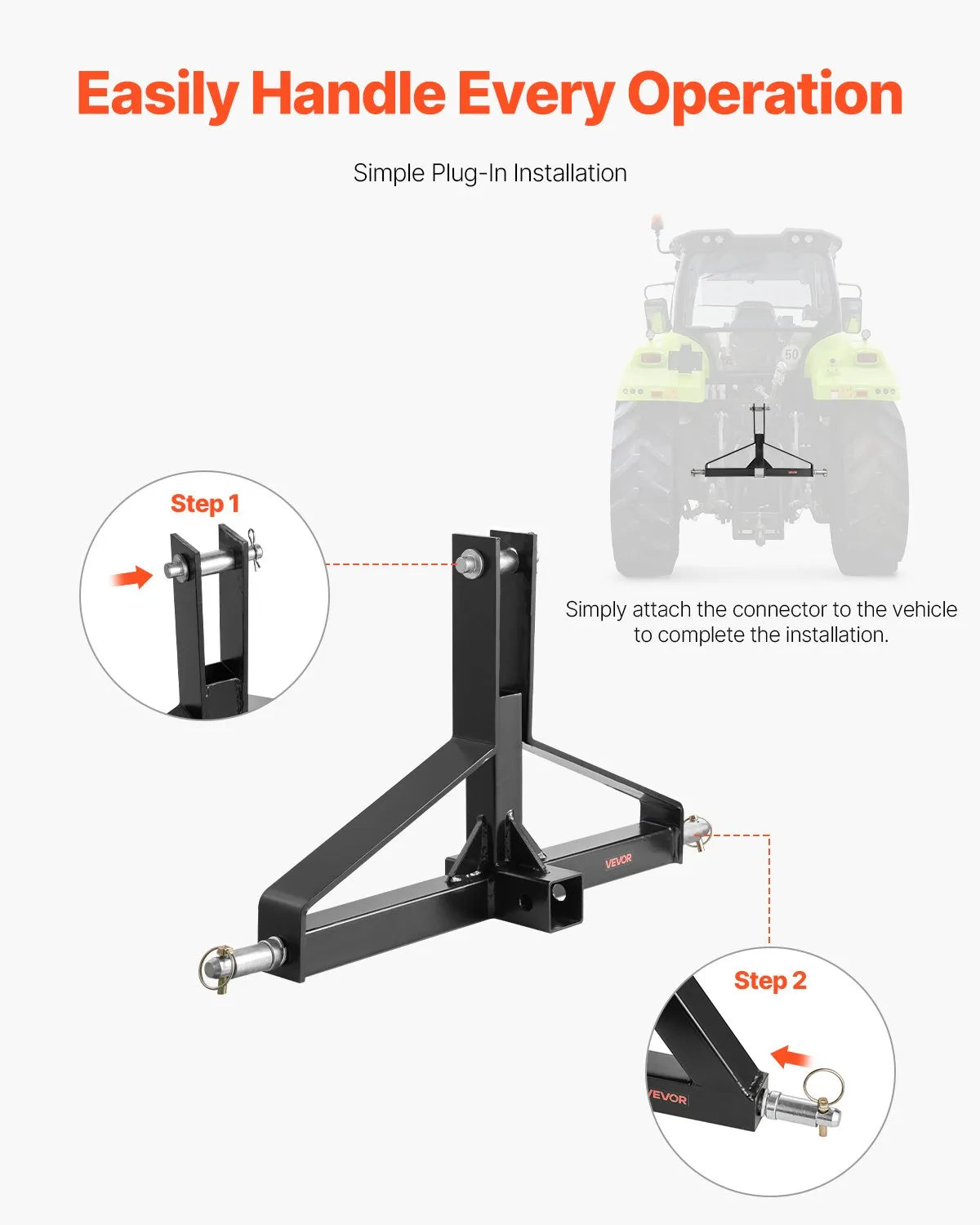 VEVOR 3 Point 2" Receiver Trailer Hitch Category 1 Tractor Quick Hitch Drawbar