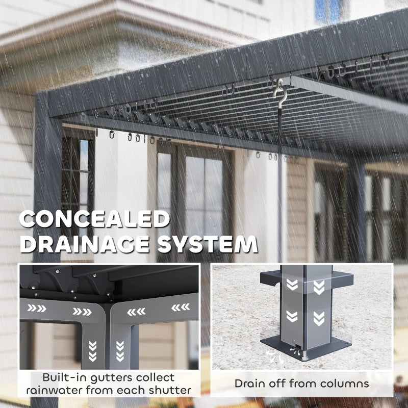 10' x 10' Louvered Pergola with Adjustable Metal Roof and Aluminum Frame, Outdoor Hardtop Gazebo with Drainage System