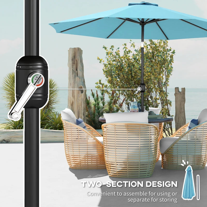 10' x 8' Round Market Umbrella, Patio Umbrella, Outdoor Parasol with Crank Handle, Tilt, Sky Blue
