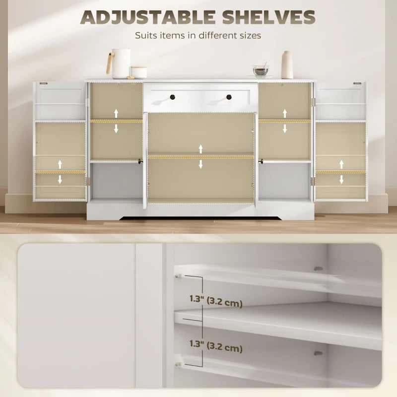 Sideboard Buffet Cabinet, Farmhouse Coffee Bar Cabinet with Door Shelves, Adjustable Shelves, Drawer, Barn Doors, White