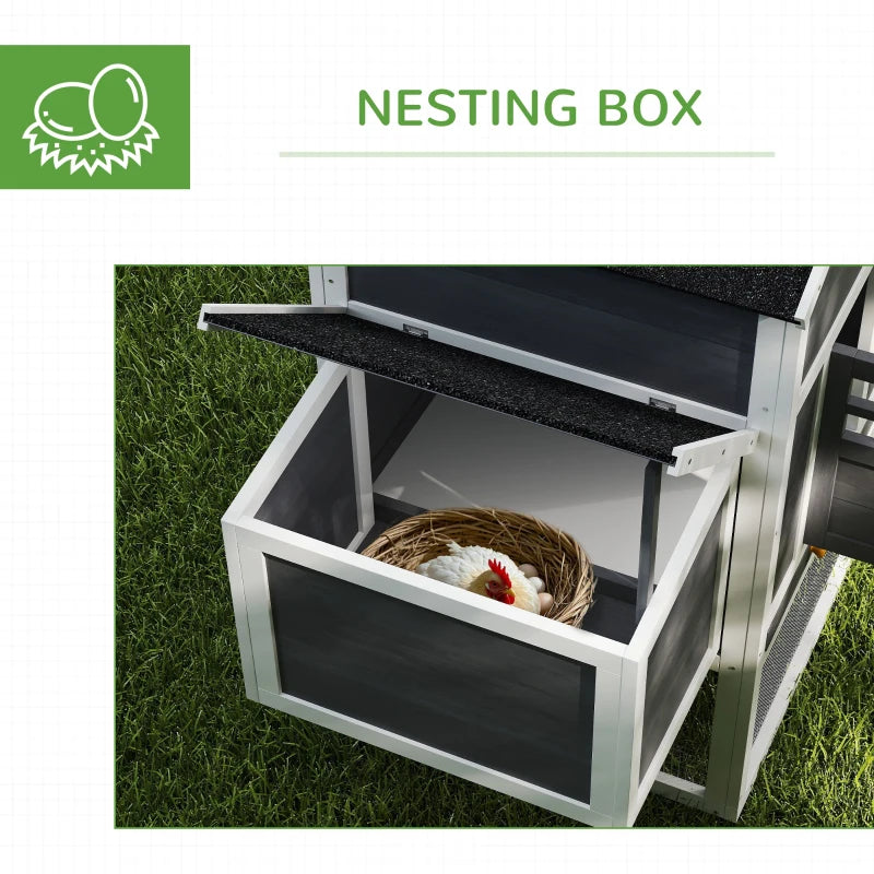 117" Extra Large Chicken Coop with Asphalt Roof, Wooden Hen House with Slide-out Tray, Quail Hutch with Nesting Box, Grey