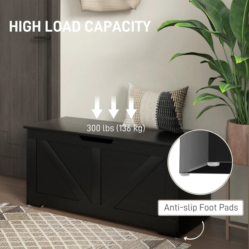 39.4 Inches Storage Chest, Storage Trunk with 2 Safety Hinges for Living Room, Black Wood Grain