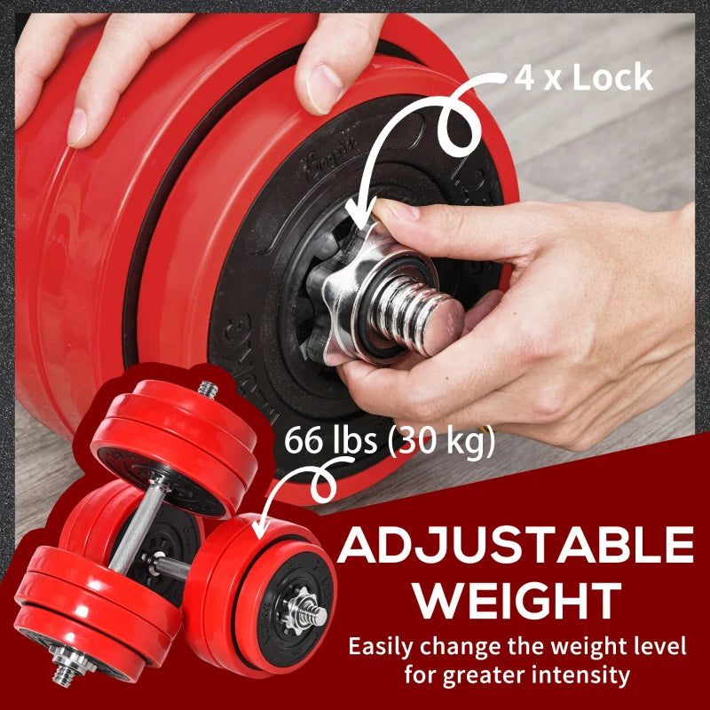 Soozier 66lbs 2-In-1 Dumbbell & Barbell Adjustable Set Strength Muscle Exercise Fitness Plate Bar Clamp Rod Home Gym Sports Area