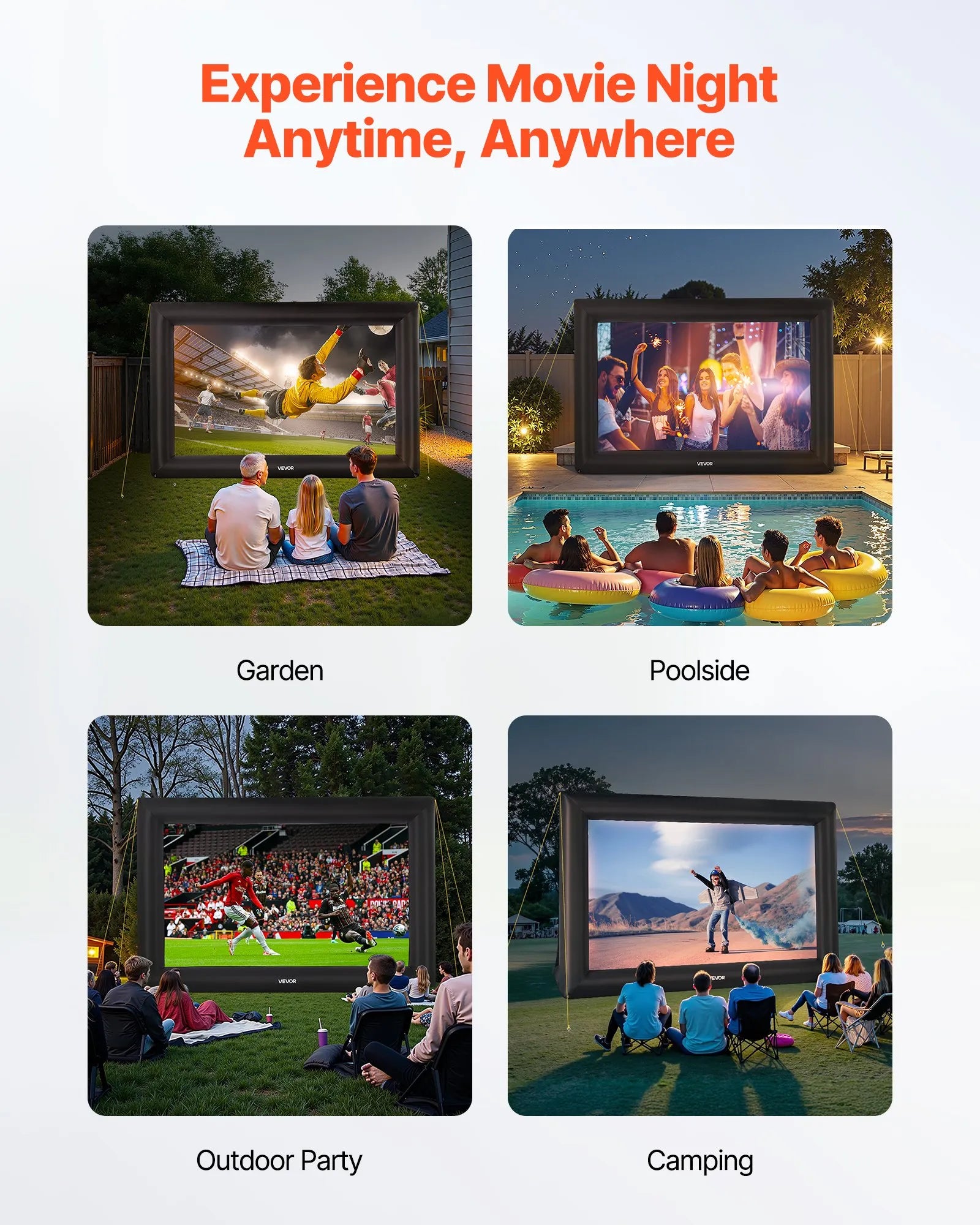 VEVOR 20 ft Inflatable Movie Screen 16:9 600D Movie Projector with Portable Bag