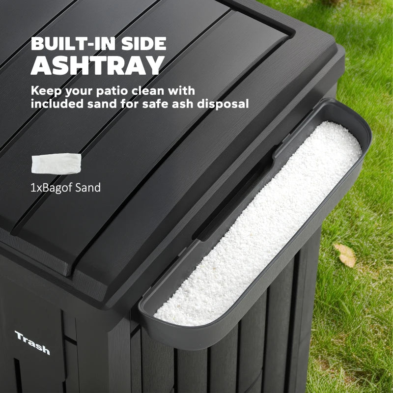 29 Gallon Outdoor Garbage Bin with Dual Lid, Plastic Outdoor Waste Trash Can with Side Holder and Drip Tray, Black