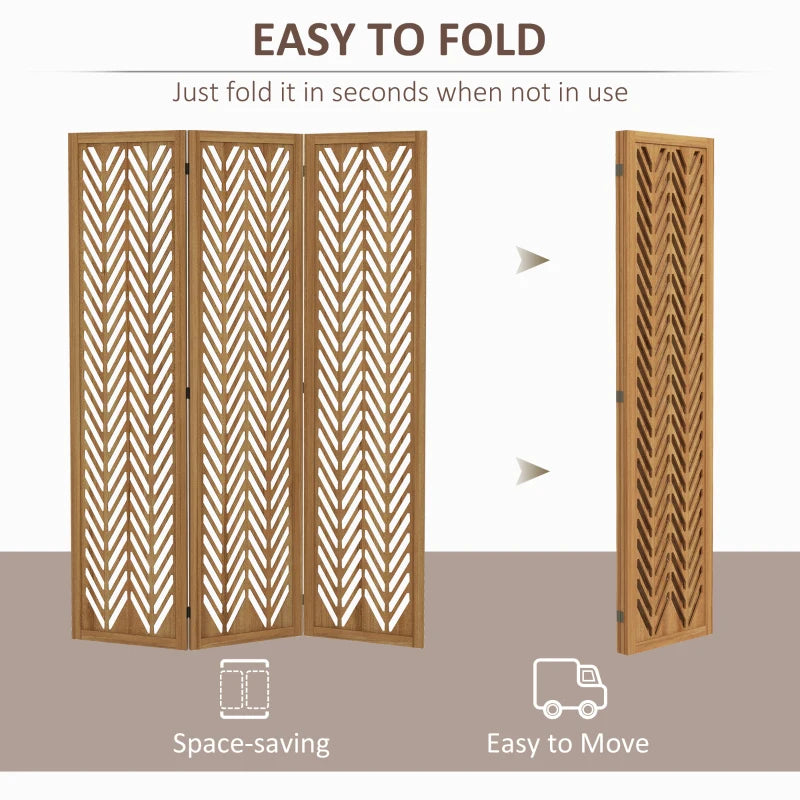 3 Panel Room Divider, 5.6ft Tall Wood Folding Privacy Screens, Freestanding Partition Wall Dividers, Light Brown