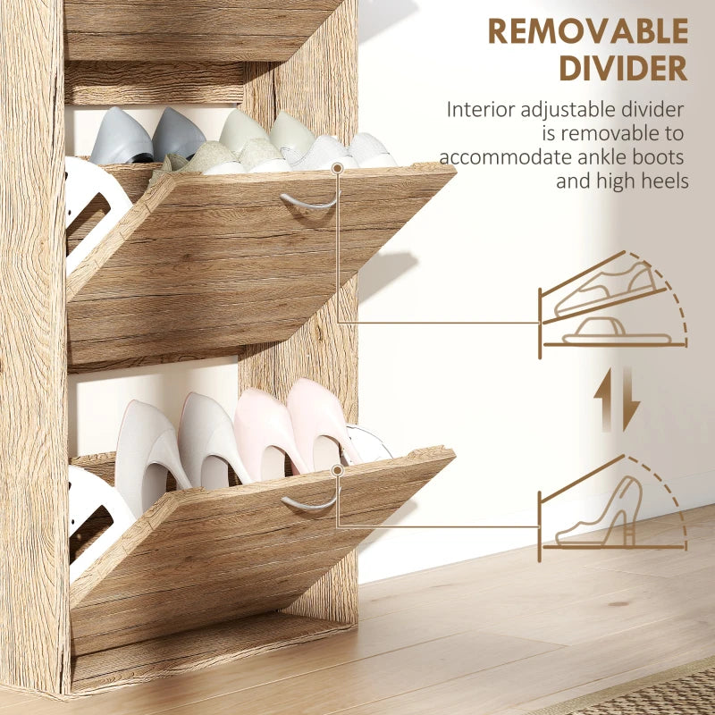 Shoe Storage Cabinet with 3 Flip Drawers, Narrow and Slim, 12 Pair of Shoes Organizer for Hallway, Entryway, Oak