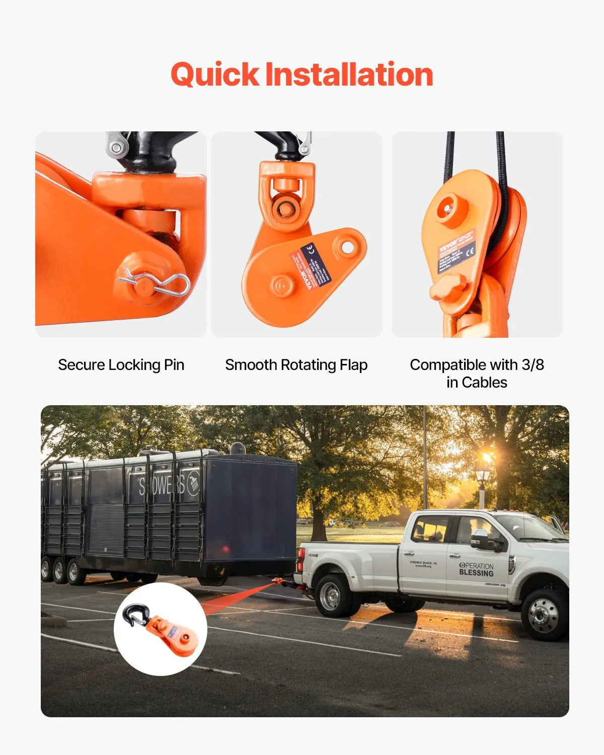 VEVOR 2 Ton Snatch Block with Swivel Hook 3" Sheave 3/8" Wire Rope Rollback