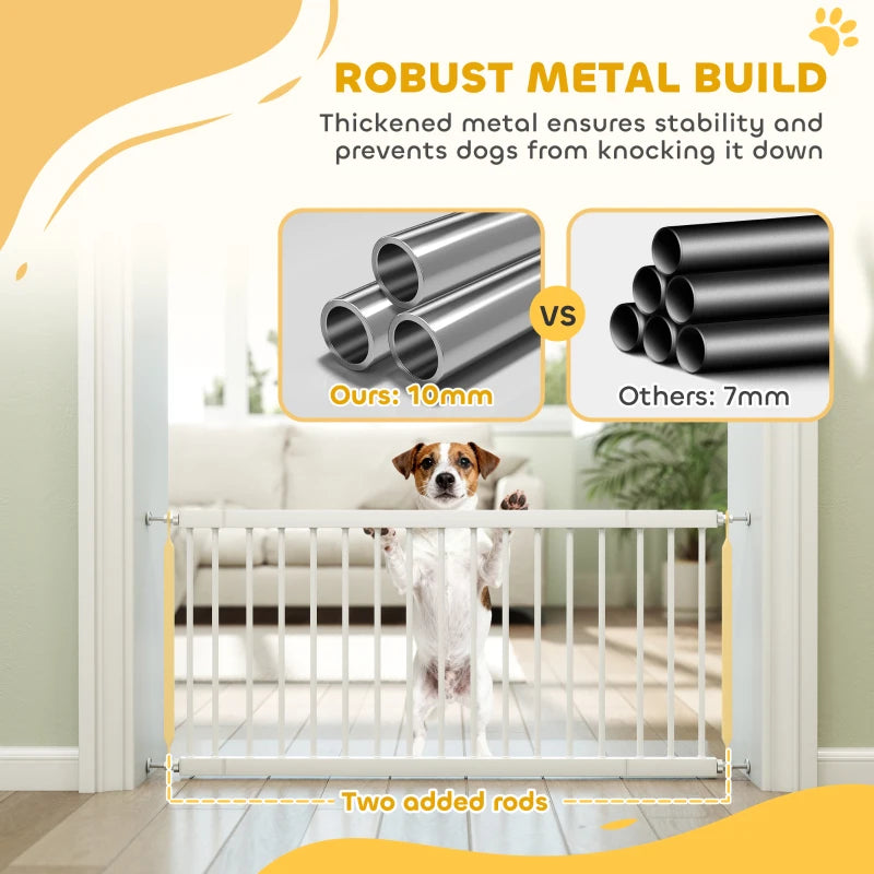 26"-37" Dog Gate, Adjustable Pet Gate, Fits 18" Tall with 2 Extension, Pressure Mount Kit for Stairs and Doorways, White