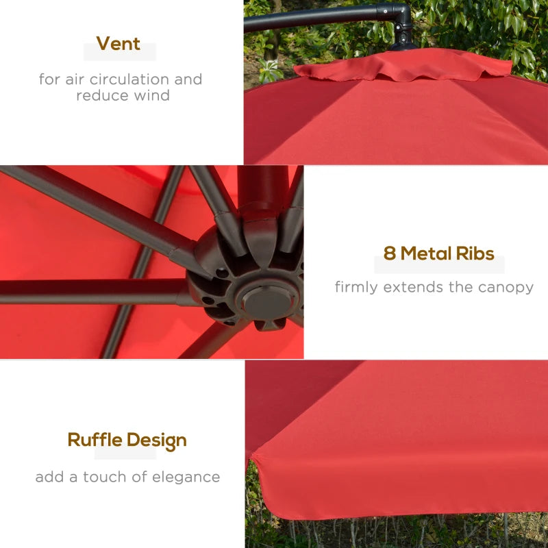 11FT Cantilever Patio Umbrella with Offset Hanging, Easy Tilt Adjustment & Cross Base for Backyard, Poolside, Red