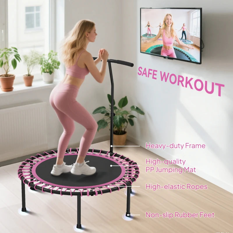 Soozier 45" Mini Trampoline for Adults, Foldable Fitness Exercise Rebounder with Adjustable Handle