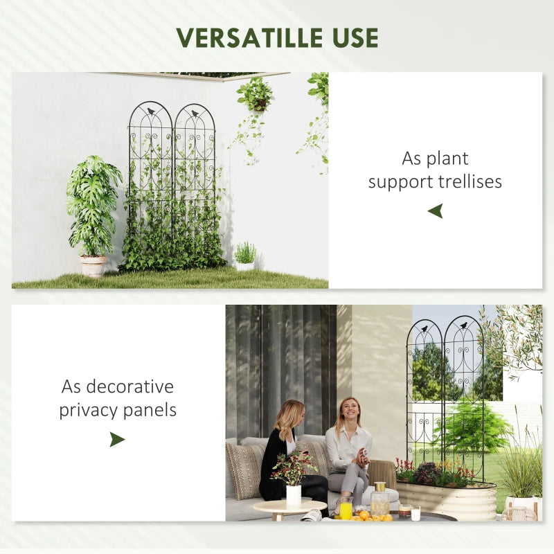 Set of 2 Metal Garden Trellis, Decorative Trellis Panels, Bird Design, 19.7" W x 70.9" H, Black