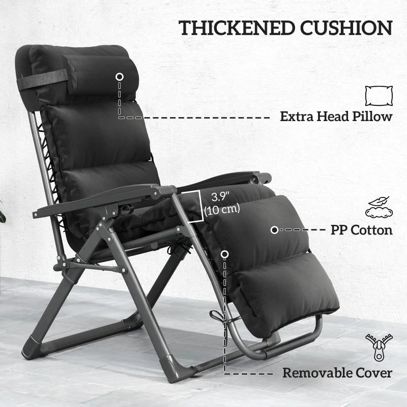 2pcs Reclining Zero Gravity Chair with Adjustable Backrest, Folding Garden Sun Lounger with Removable Cushion, Grey