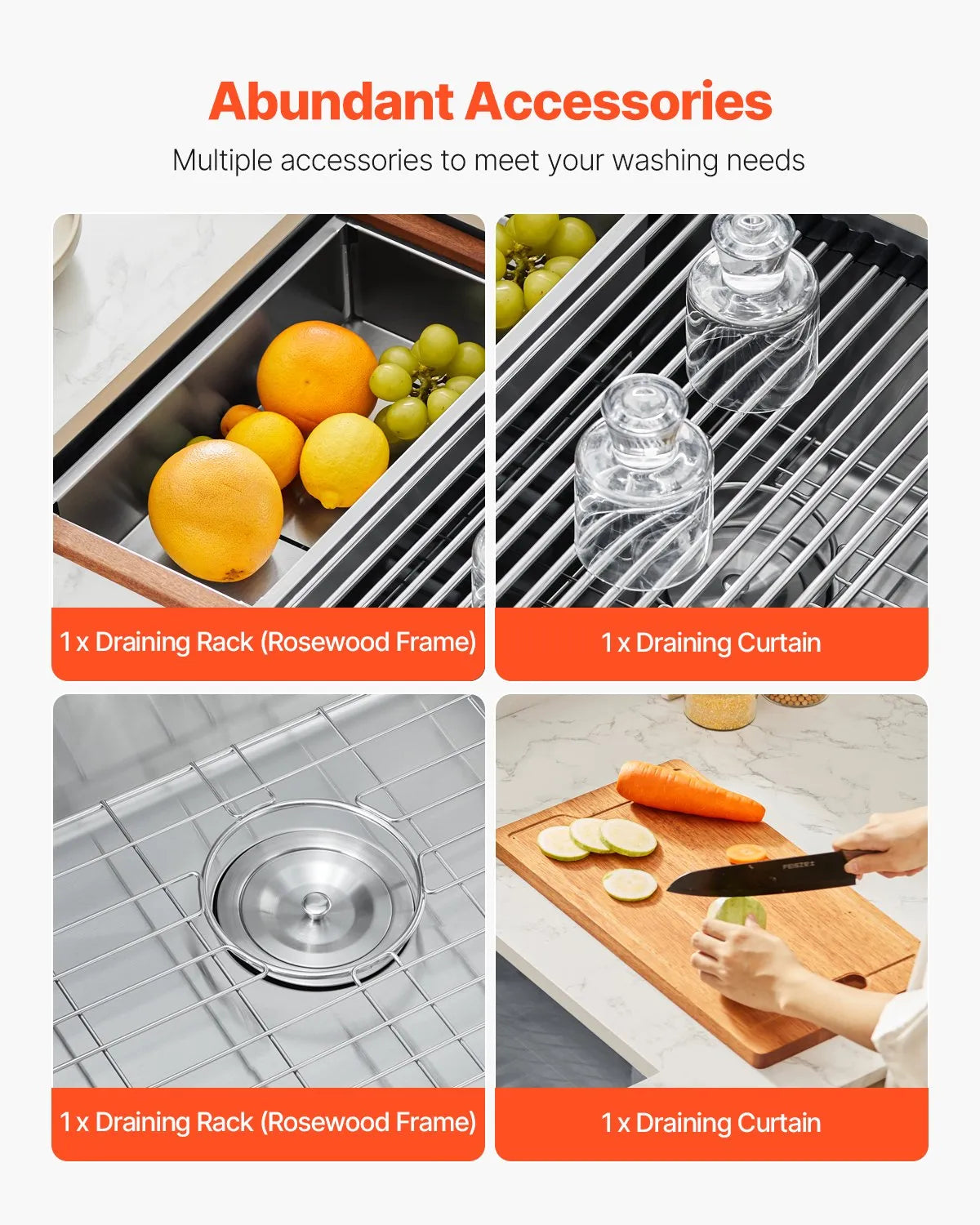 VEVOR 30" Kitchen Sink Undermount Single Bowl Drop-In Basin Stainless Steel Bar