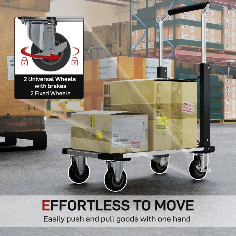 330 lbs Heavy Duty Hand Truck, Folding Trolley, Dolly with Adjustable Handle and Extendable Platform, Silver and Black