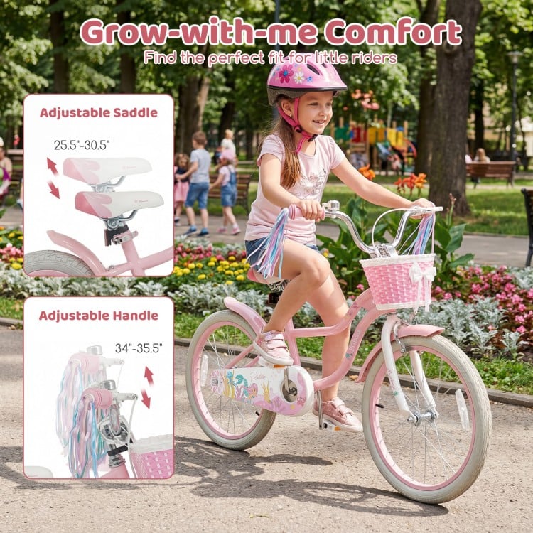 20 Inch Kids Bike Adjustable with Basket and Streamers Pink - Princess of the Sea Theme