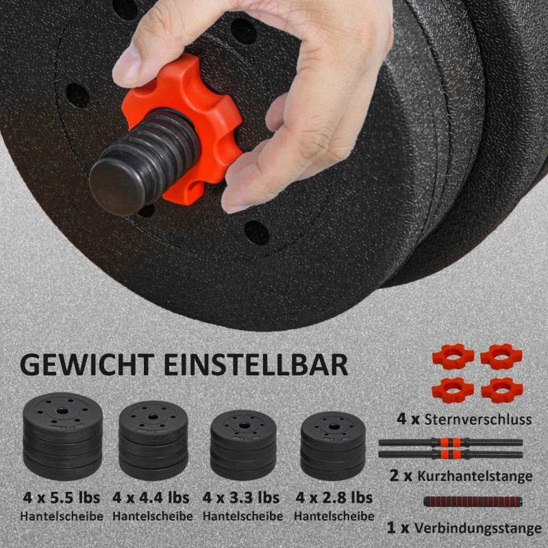 Soozier 66lbs 2-in-1 Adjustable Dumbbells Weight Set, Dumbbell Hand Weights Barbell for Body Fitness, Lifting Training for Home, Office, Gym, Black and Red