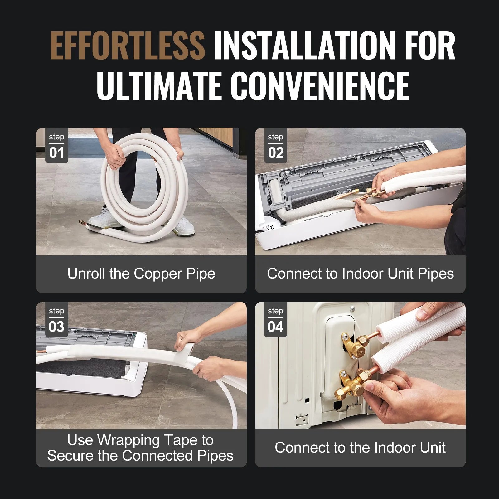 VEVOR 25FT Mini Split Line Set, 1/4" & 3/8" O.D Copper Pipes Tubing and Triple-Layer Insulation, for Mini Split Air Conditioning Refrigerant or Heating Pump Equipment & HVAC with Wrapping Strips.
