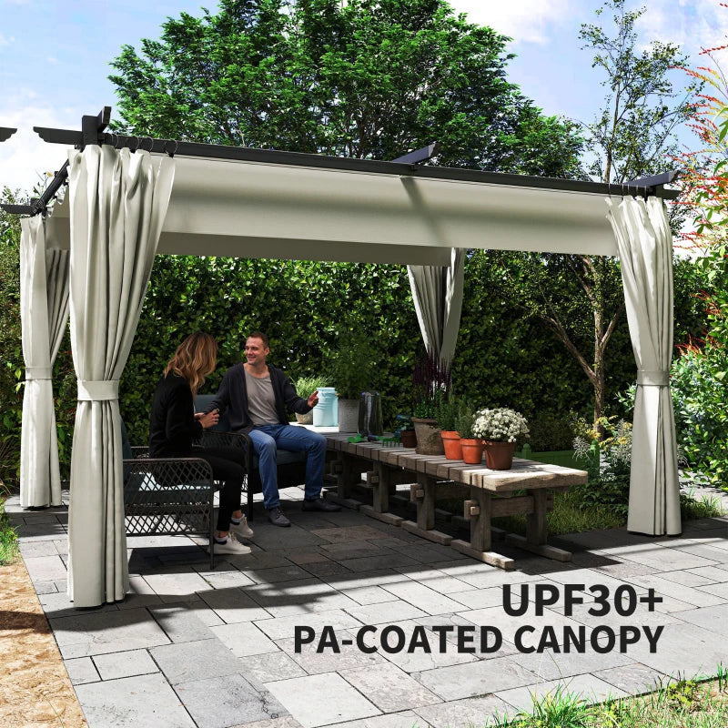 10' x 13' Pergola with Retractable Canopy and Curtains, UPF30+ Sun Shade Shelter for Grill, Garden, Backyard, Deck