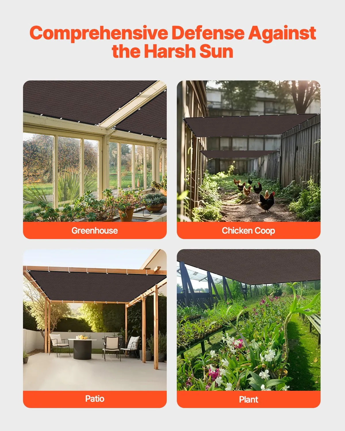 VEVOR 90% Sun Shade Cloth Privacy Screen 10 x 12 ft for Patio Garden (Brown)