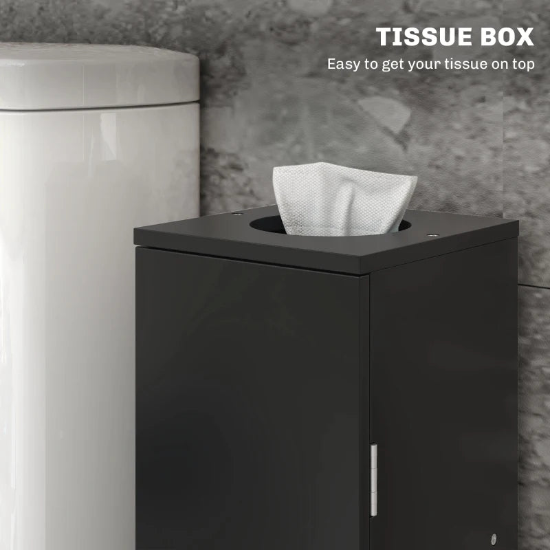 Small Toilet Paper Cabinet, Bathroom Corner Cabinet with Doors and Shelves for Paper Shampoo, Black
