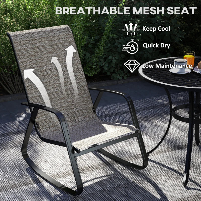 Set of 2 Patio Rocking Chairs, Outdoor Rocking Chairs with High Backrest, Armrests for Backyard, Garden, Light Brown