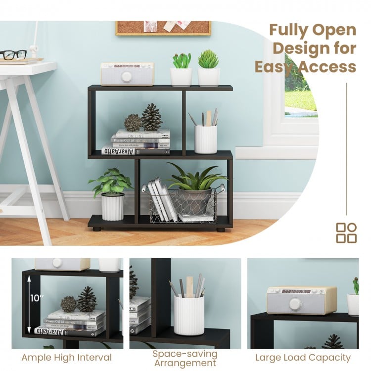24 Inch 3-Tier Geometric Bookshelf with Thick Foot Pads-Black