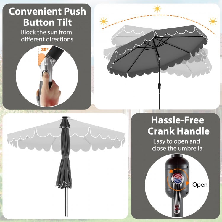 10 Feet Solar Patio Umbrella with 24 LED Lights-Gray