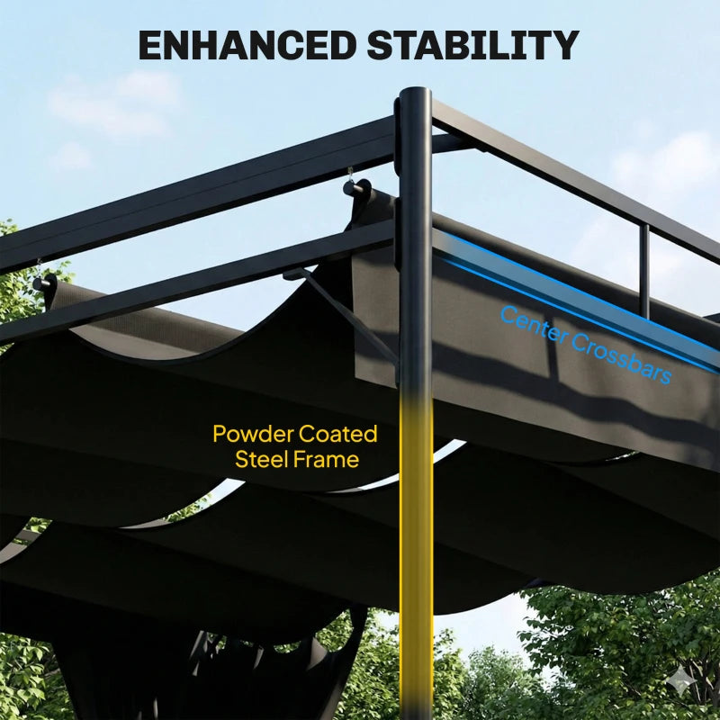 10' x 10' Retractable Pergola Canopy, Outdoor Pergola with Curtains, Metal Garden Gazebo Sun Shade Shelter for Patio