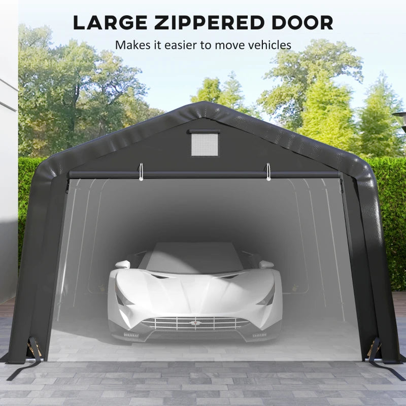 12' x 20' Portable Garage, Heavy Duty Carport Canopy with Ventilation Windows and Large Roll-up Door, Black
