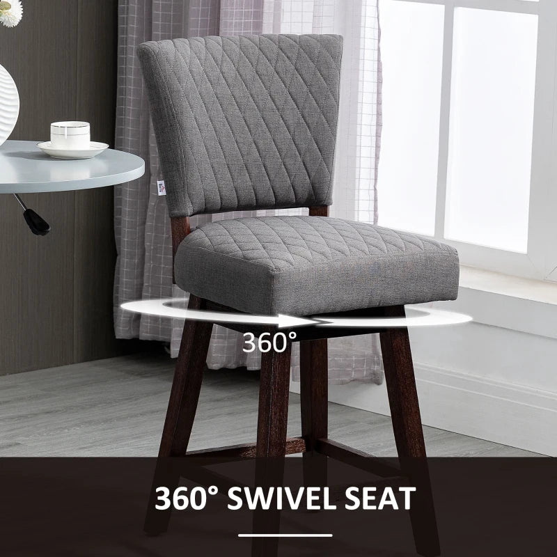 2 Pieces Swivel Bar Stools, Counter Height Stools Set of 2 with Wood Legs and Footrests for Dining Room, Dark Grey