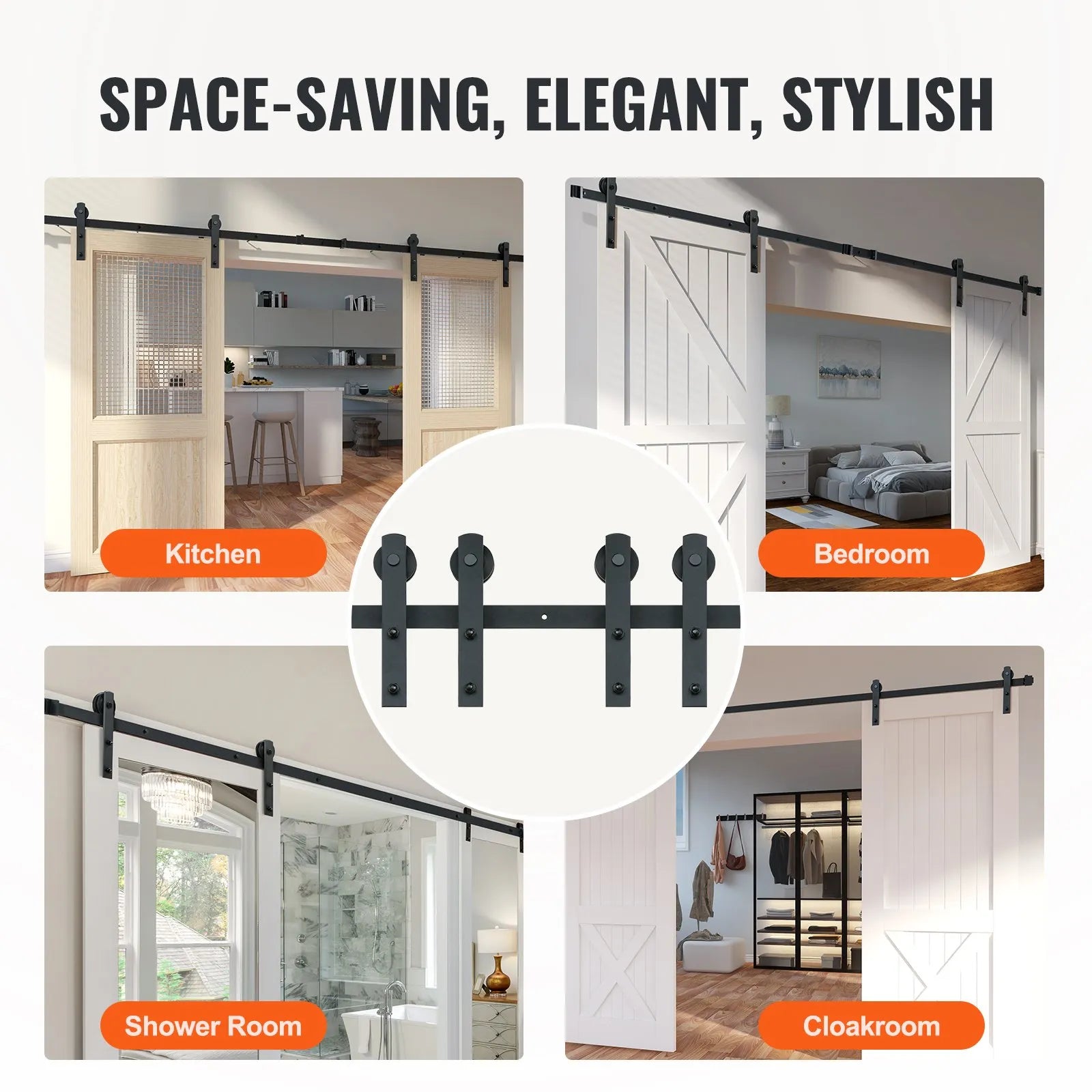 VEVOR 8FT Sliding Barn Door Hardware Kit, 330LBS Heavy Duty Barn Door Track Kit for Double Doors, Fit 3.7-4.3FT Total Wide and 1.3"-1.8" Thick 2 Door Panel, with Smooth & Silent Pulley (I Shape)