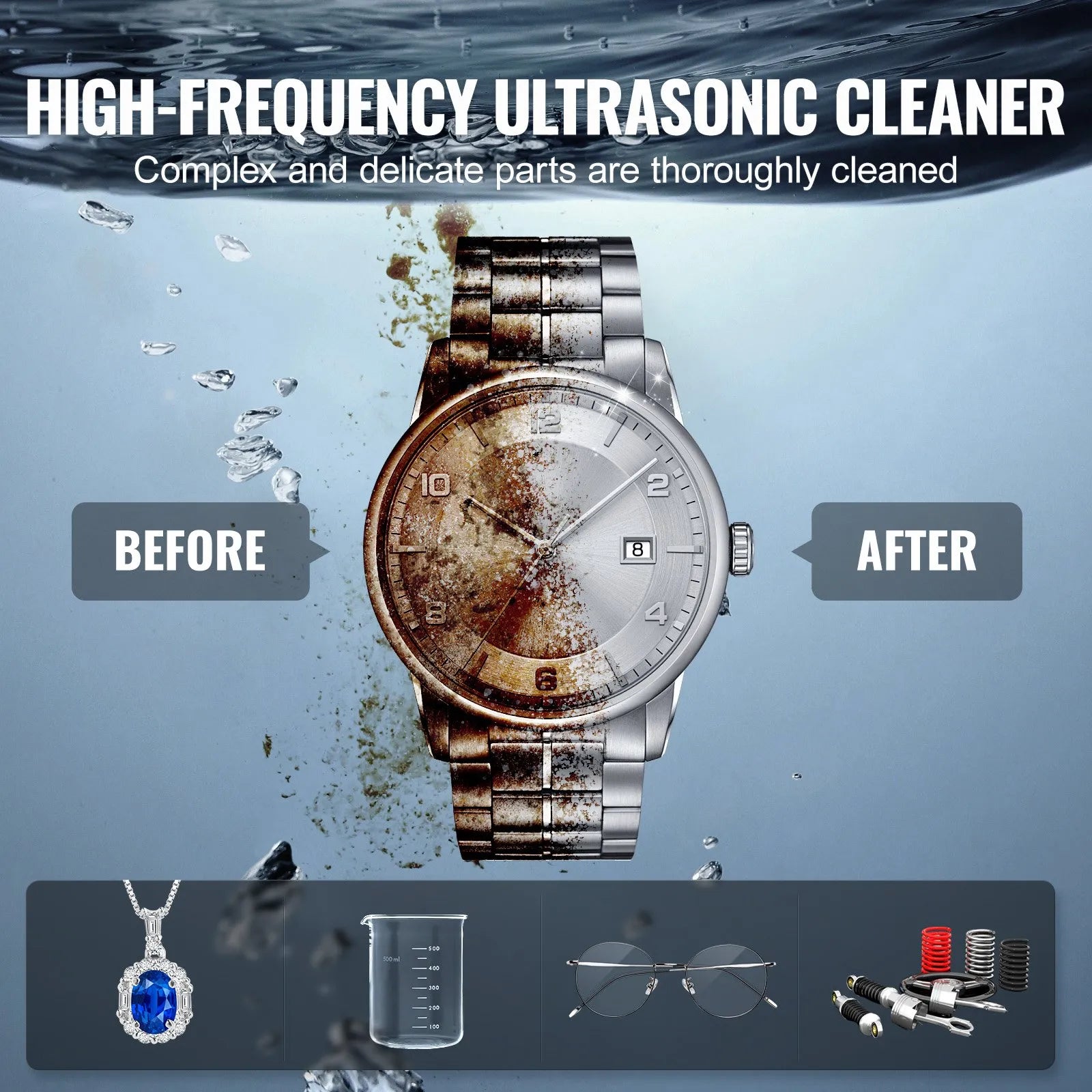 VEVOR 6L Ultra Sonic Cleaner Cleaning Machine with Basket Heater and Timer 180W