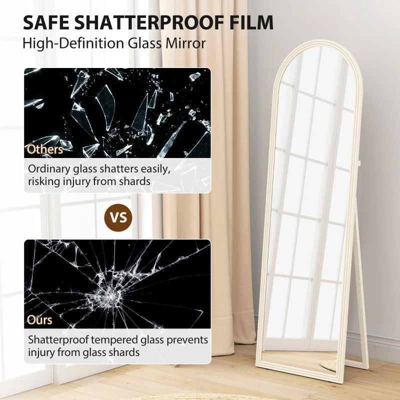 64" x 21" Full Length Mirror, Free Standing, Leaning or Wall, Arched Full Body Mirror with Faux Stone Frame, White