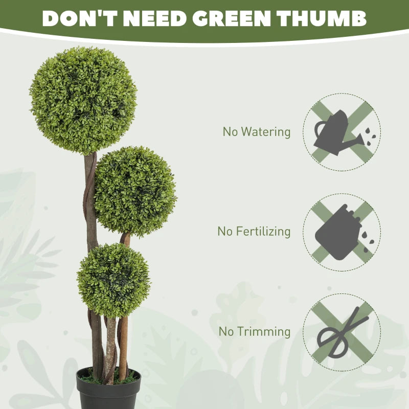 45 Inch Potted Fake Plant Set of 2, Artificial Boxwood Topiary Tree, Triple Ball Tree for Indoor and Outdoor, Green