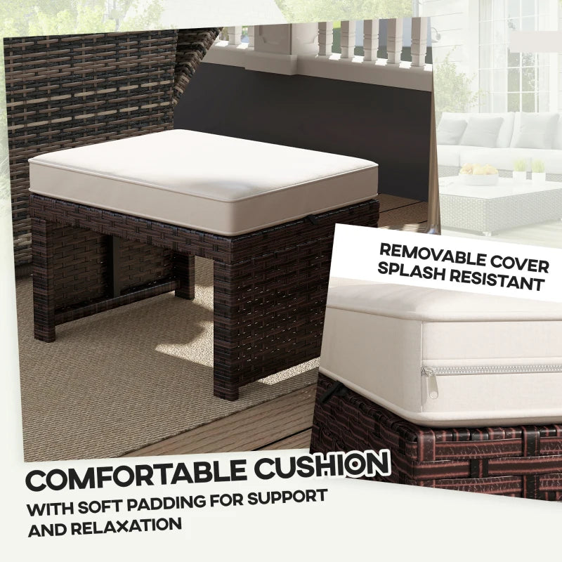 2 Pieces Wicker Outdoor Ottomans with Removable Cushions, Rattan Outdoor Seating, Footrest and Side Table, Khaki