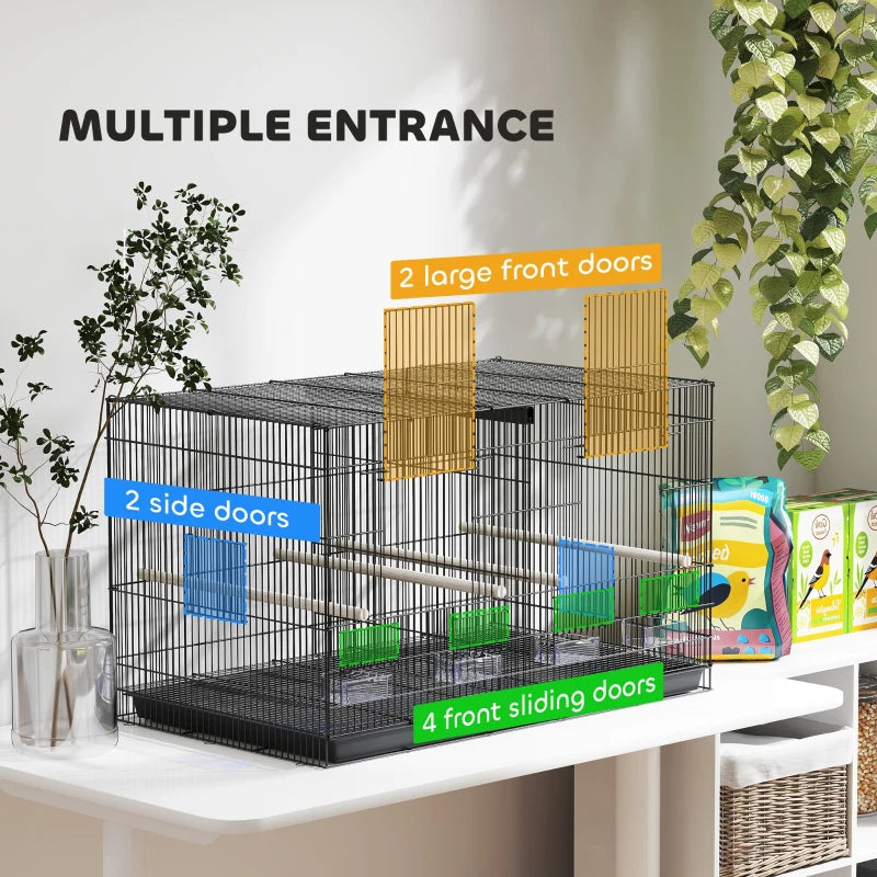 18" H Bird Cage, Large Parakeet Cage for Budgie, Lovebird, Canary, Finches with Divider, Black