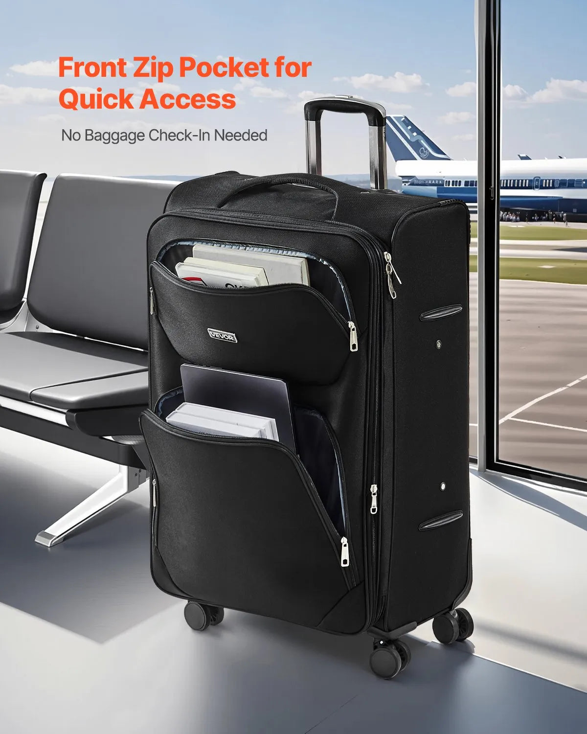 VEVOR 28" Softside Expandable Luggage with Spinner Wheels Checked Suitcase Black