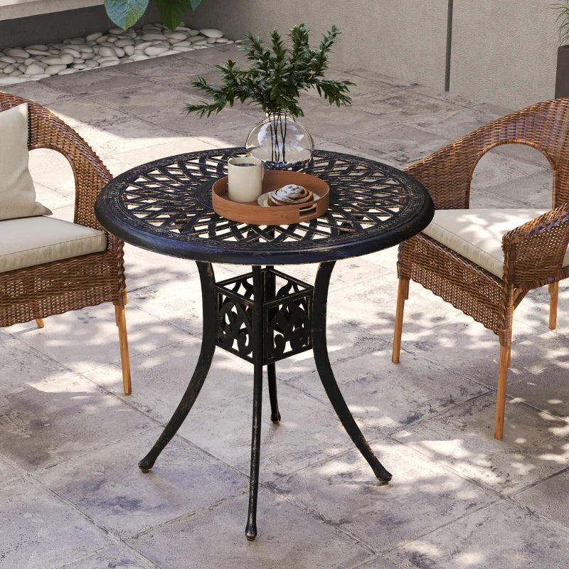 30-inch Round Patio Dining Table with Umbrella Hole Cast Aluminium Outdoor Bistro Table, Brown
