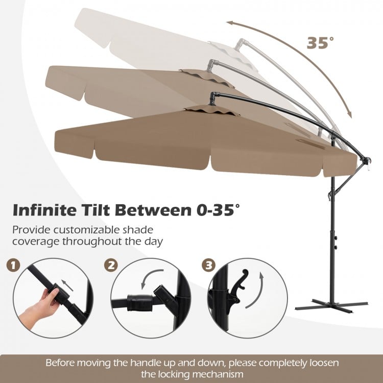 10 Feet Patio Cantilever Umbrella with Cover Tilt Adjustment and Ruffled Edge-Taupe