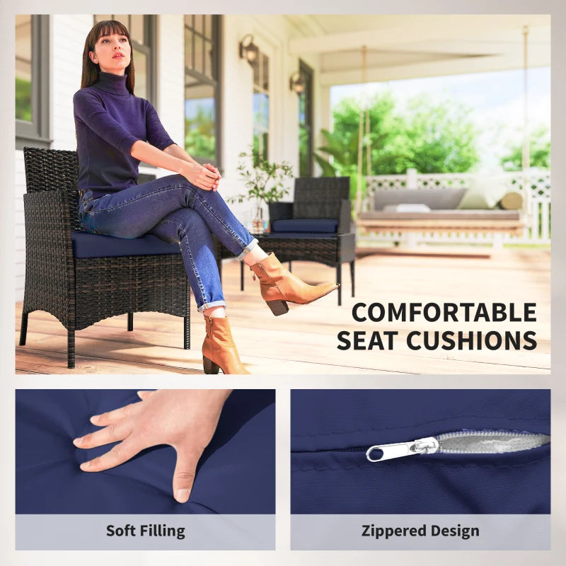 4 Pieces Wicker Outdoor Balcony Furniture Set Rattan Patio Furniture Set with Loveseat Chairs Glass Coffee Table Navy Blue