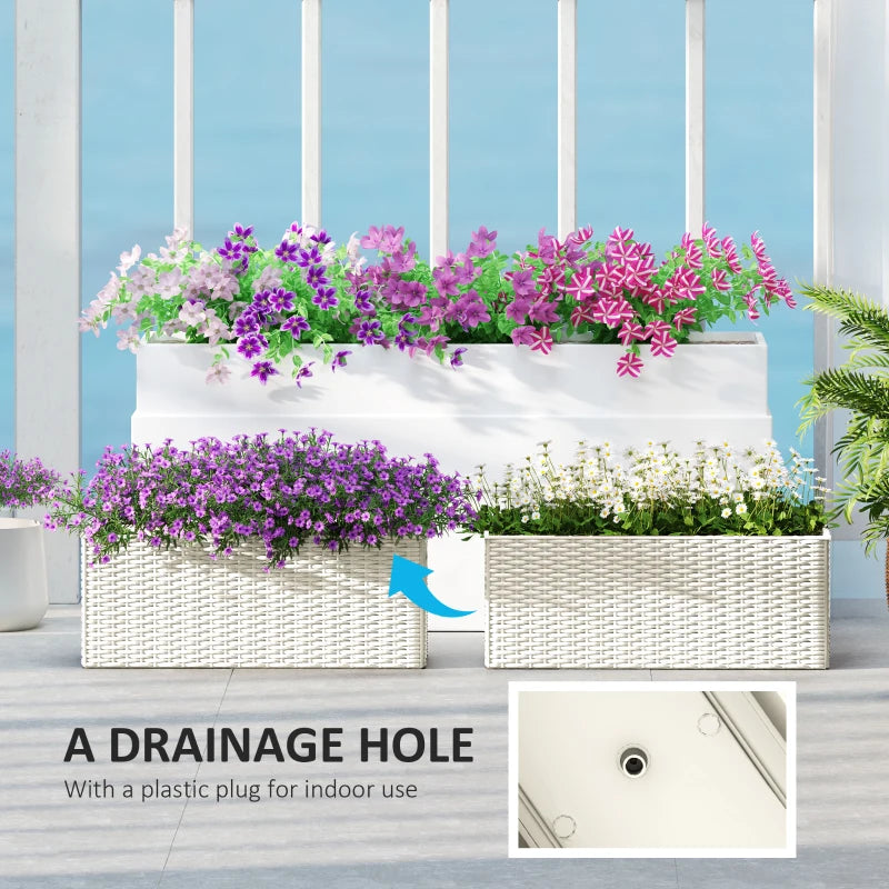 2 Pack 20 Inch Hanging Flower Pots, Railing Planter Box for Fence, Garden, Rattan Look, White